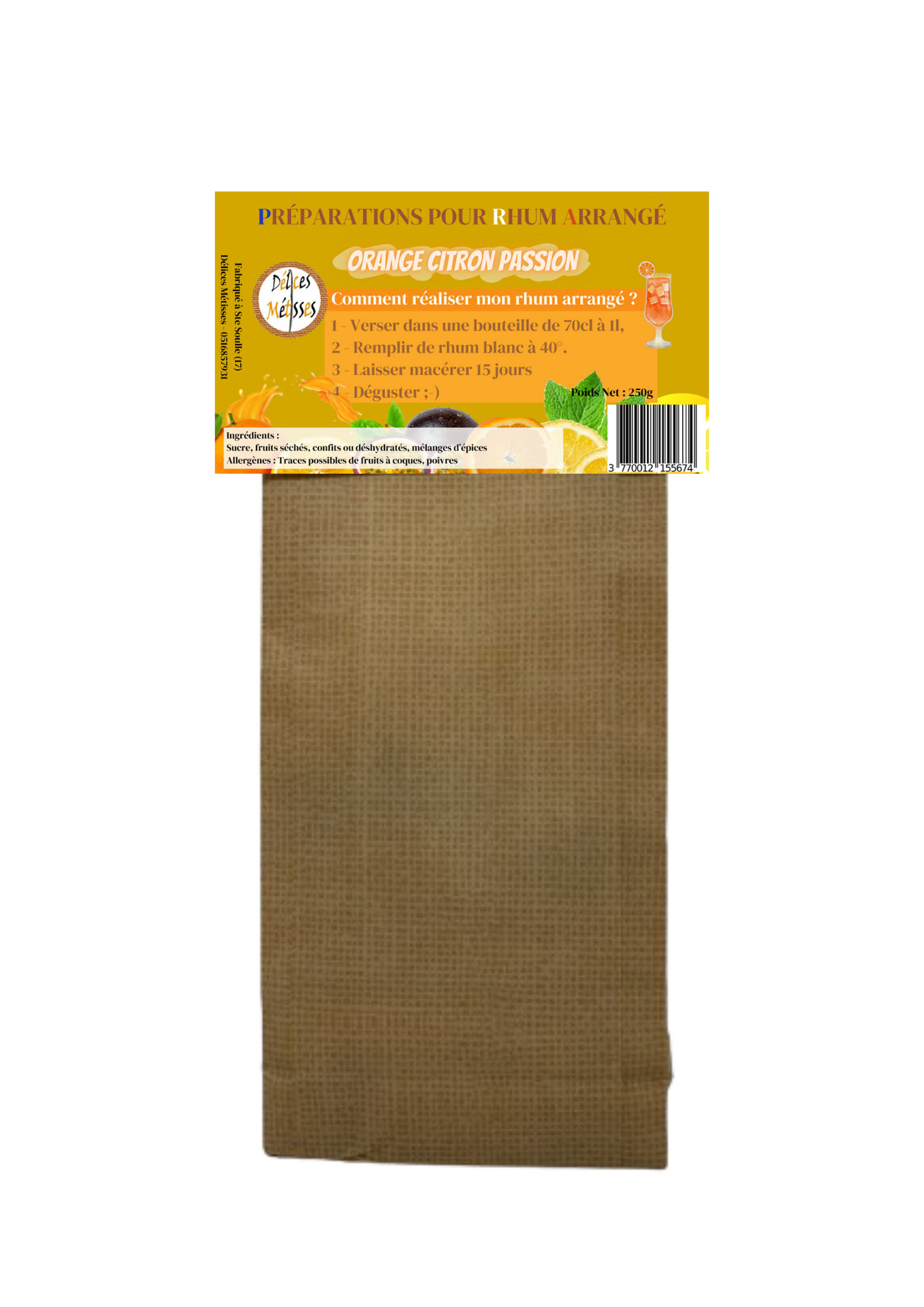 NOUVEAU ! Préparation pour Rhum Arrangé Orange Citron Passion "Pocket"